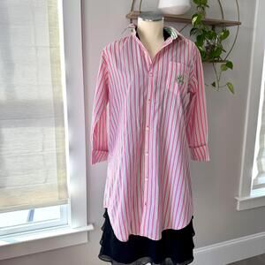 Ralph Lauren Pink & White Striped Button-Up Shirt | Nightgown | Sleep Shirt